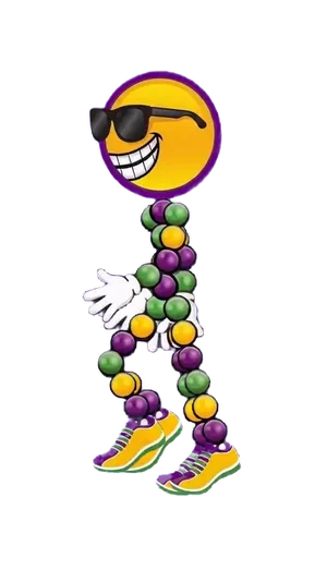 The Bead Guy, the PromotionBeads.com mascot, made of purple, green and gold beads