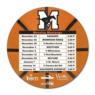 Basketball Schedules Magnet - 5.25 Inch Diameter Circle - 20
