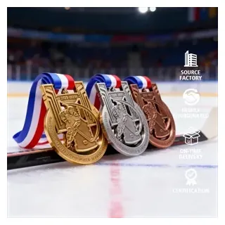 Customized gold silver and bronze ice hockey sports medals