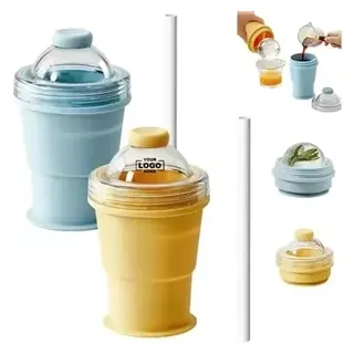 2-in-1 Collapsible Foldable Ice Ball Hockey Cup with Straw