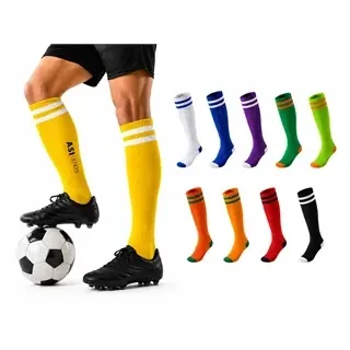 Sporty Knee High Cotton Polyester Striated Football Socks
