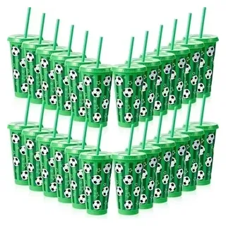 24oz Sports Theme Soccer Plastic Cups w/ Straw
