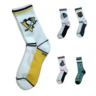 NHL Hockey Team Logo Striped Pure Cotton Adult Crew Socks